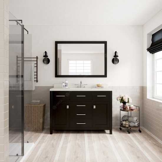 Caroline 48" Single Bath Vanity in Espresso with White Quartz Top and Square Sink with Polished Chrome Faucet and Mirror