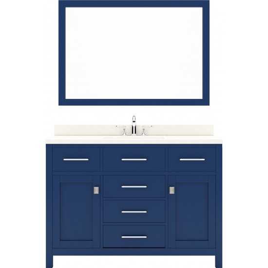 Caroline 48" Single Bath Vanity in French Blue with White Quartz Top and Square Sink and Matching Mirror