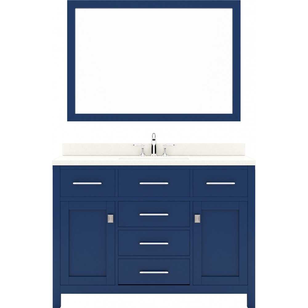 Caroline 48" Single Bath Vanity in French Blue with White Quartz Top and Square Sink and Matching Mirror