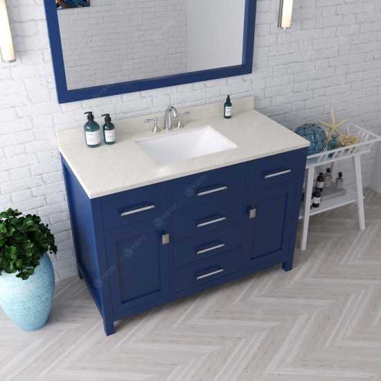 Caroline 48" Single Bath Vanity in French Blue with White Quartz Top and Square Sink and Matching Mirror