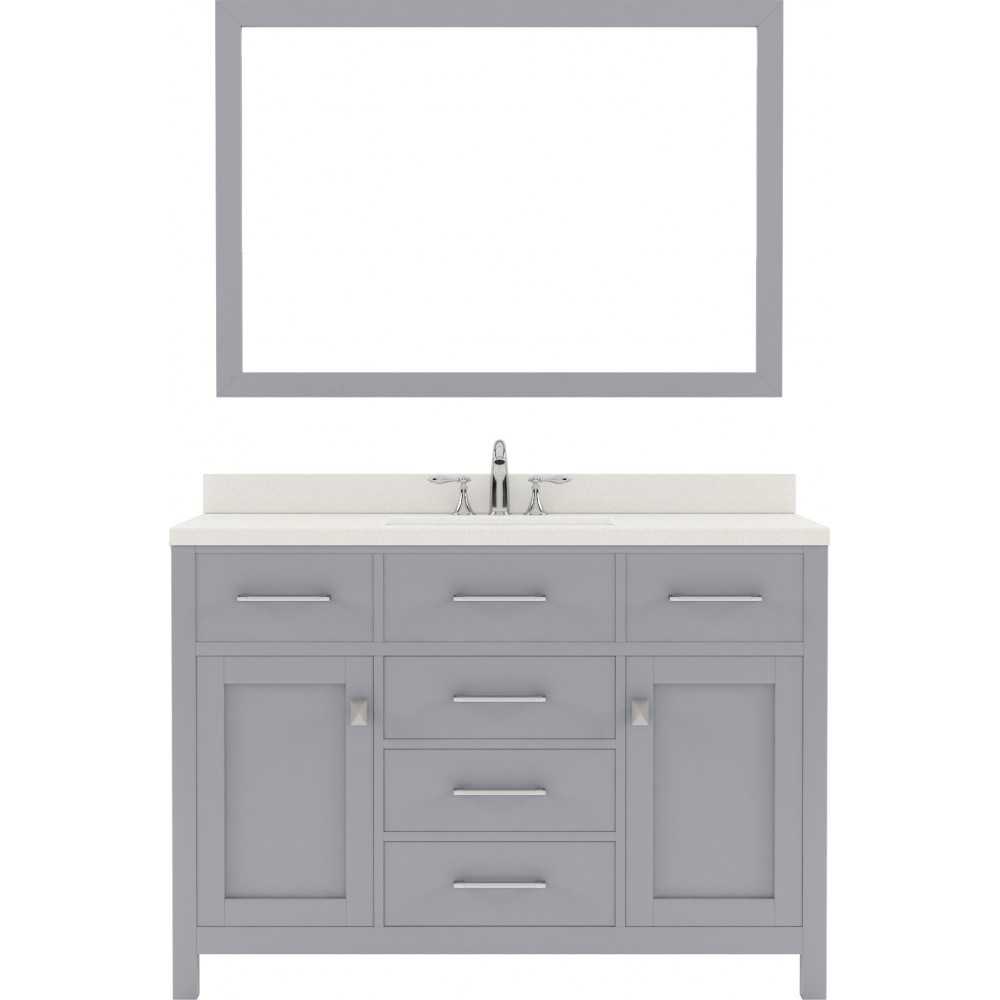 Caroline 48" Single Bath Vanity in Gray with White Quartz Top and Square Sink and Matching Mirror