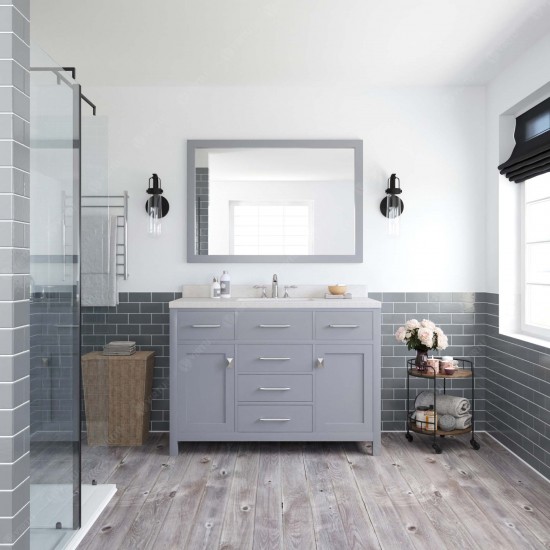 Caroline 48" Single Bath Vanity in Gray with White Quartz Top and Square Sink and Matching Mirror