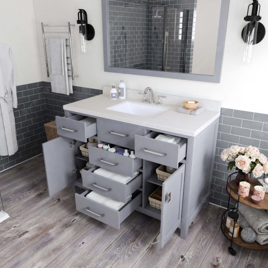 Caroline 48" Single Bath Vanity in Gray with White Quartz Top and Square Sink and Matching Mirror