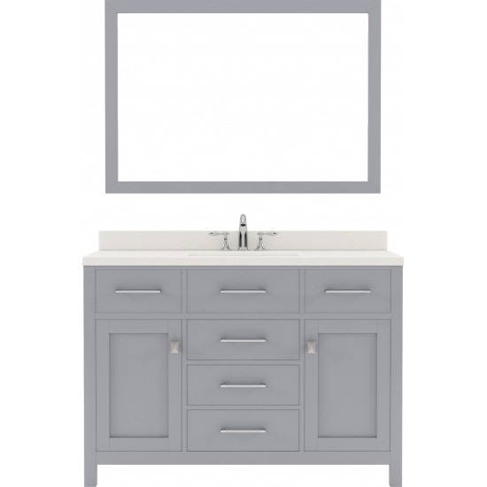 Caroline 48" Single Bath Vanity in Gray with White Quartz Top and Square Sink with Polished Chrome Faucet and Matching Mirror