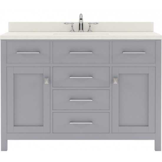 Caroline 48" Single Bath Vanity in Gray with White Quartz Top and Square Sink