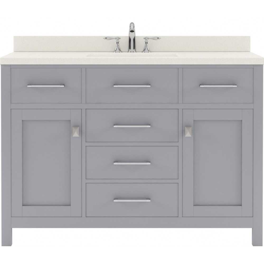 Caroline 48" Single Bath Vanity in Gray with White Quartz Top and Square Sink