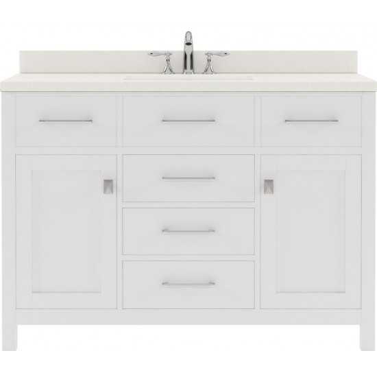 Caroline 48" Single Bath Vanity in White with White Quartz Top and Square Sink