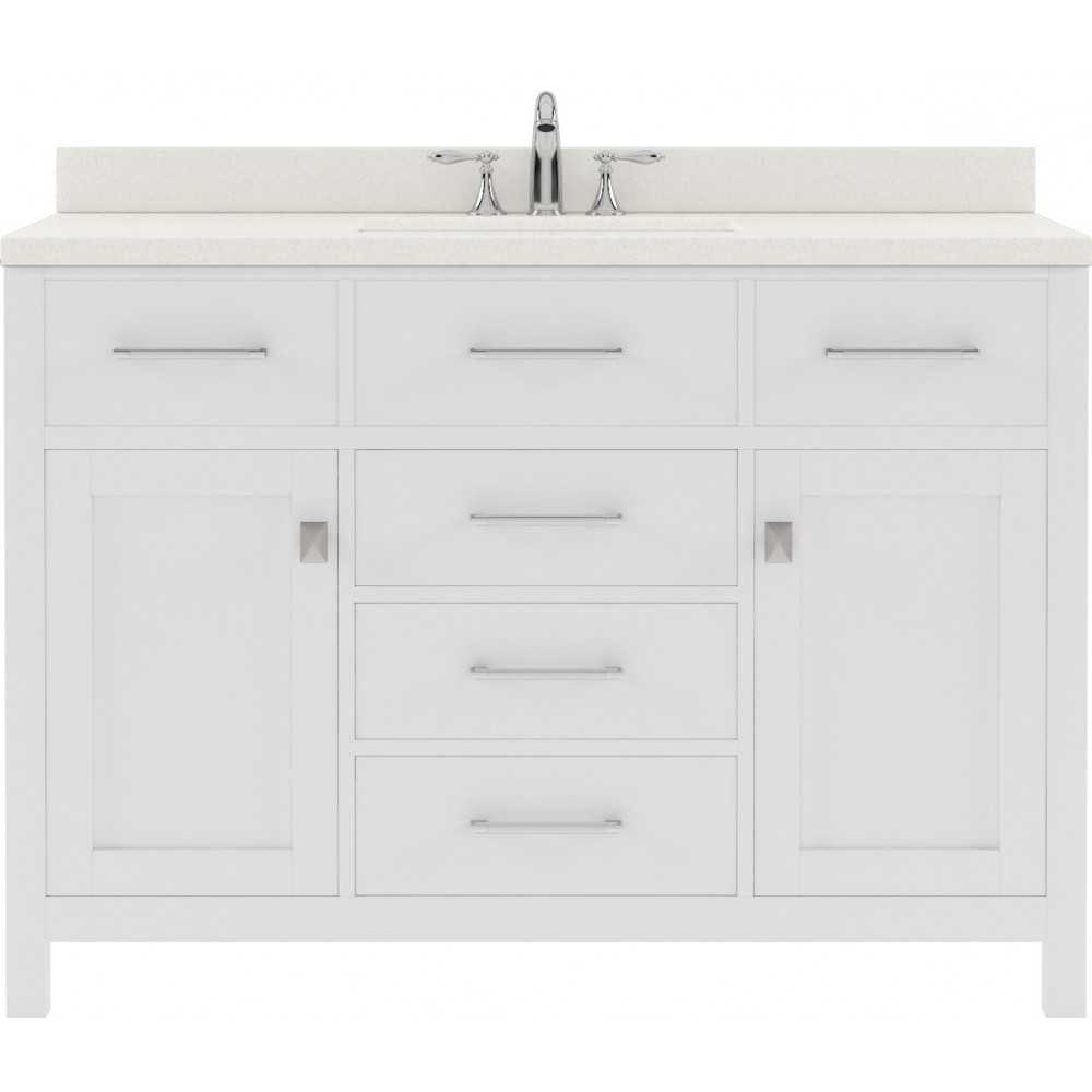 Caroline 48" Single Bath Vanity in White with White Quartz Top and Square Sink