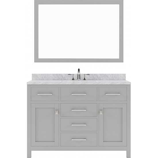 Caroline 48" Single Bath Vanity in Cashmere Gray with White Marble Top and Round Sink and Matching Mirror