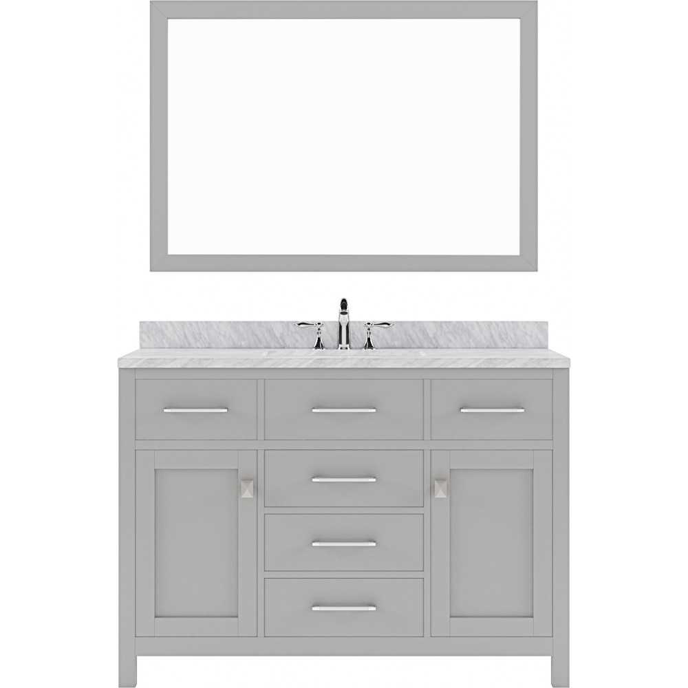 Caroline 48" Single Bath Vanity in Cashmere Gray with White Marble Top and Round Sink and Matching Mirror