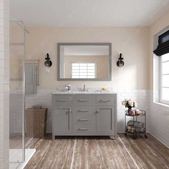 Caroline 48" Single Bath Vanity in Cashmere Gray with White Marble Top and Round Sink and Matching Mirror