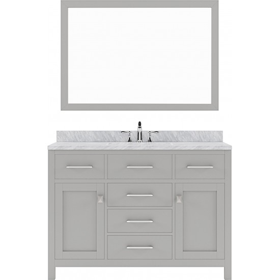 Caroline 48" Single Bath Vanity in Cashmere Gray with White Marble Top and Round Sink with Brushed Nickel Faucet and Mirror