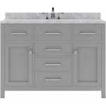 Caroline 48" Single Bath Vanity in Cashmere Gray with White Marble Top and Round Sink