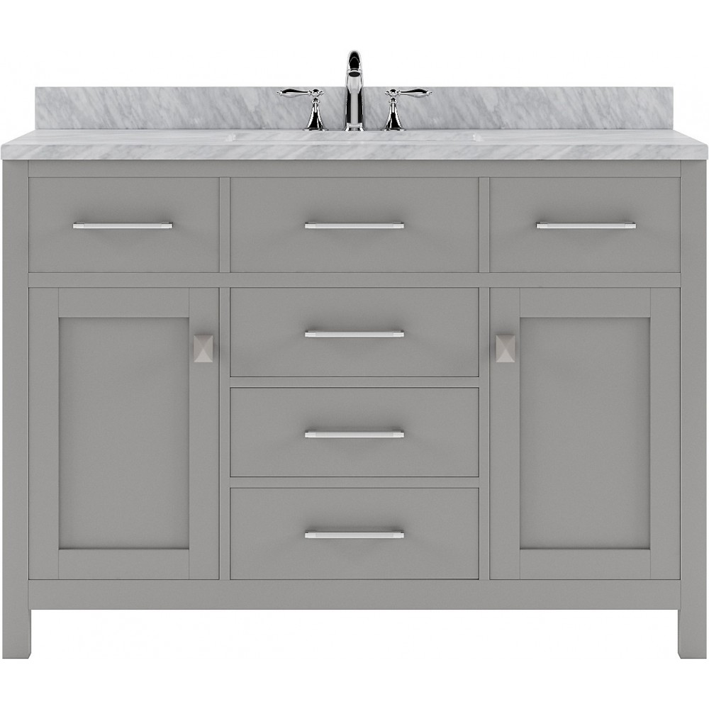 Caroline 48" Single Bath Vanity in Cashmere Gray with White Marble Top and Round Sink