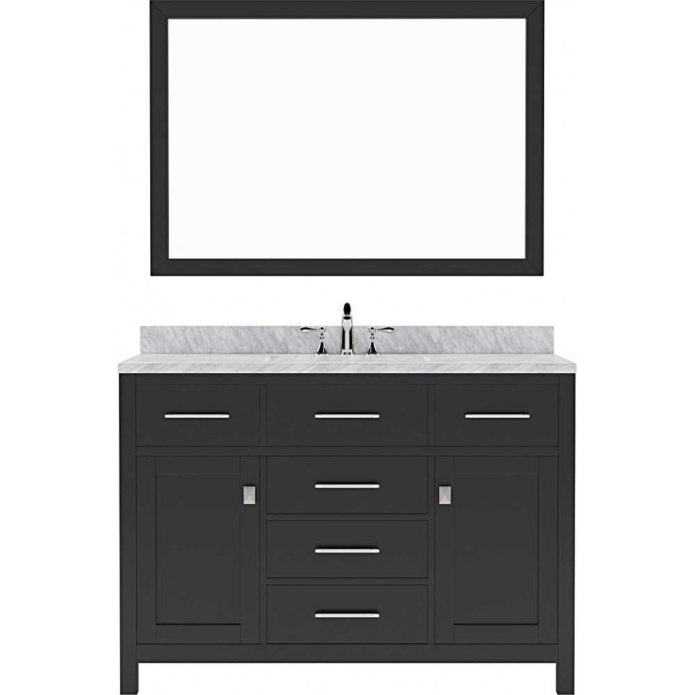 Caroline 48" Single Bath Vanity in Espresso with White Marble Top and Round Sink and Matching Mirror