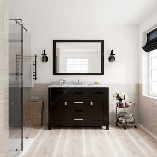 Caroline 48" Single Bath Vanity in Espresso with White Marble Top and Round Sink and Matching Mirror