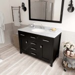 Caroline 48" Single Bath Vanity in Espresso with White Marble Top and Round Sink and Matching Mirror