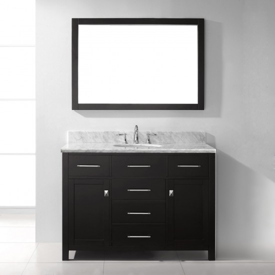 Caroline 48" Single Bath Vanity in Espresso with White Marble Top and Round Sink with Brushed Nickel Faucet and Matching Mirr