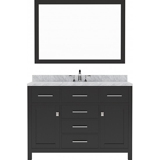 Caroline 48" Single Bath Vanity in Espresso with White Marble Top and Round Sink with Polished Chrome Faucet and Matching Mir