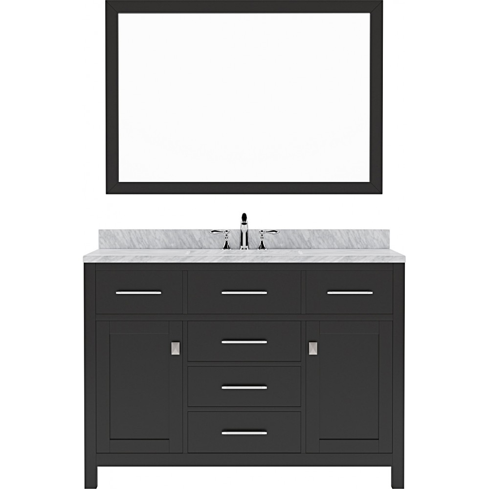 Caroline 48" Single Bath Vanity in Espresso with White Marble Top and Round Sink with Polished Chrome Faucet and Matching Mir