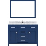 Caroline 48" Single Bath Vanity in French Blue with White Marble Top and Round Sink and Matching Mirror