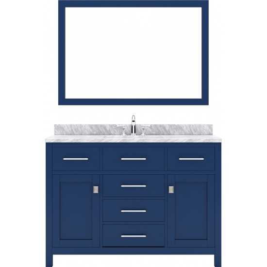 Caroline 48" Single Bath Vanity in French Blue with White Marble Top and Round Sink and Matching Mirror