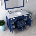 Caroline 48" Single Bath Vanity in French Blue with White Marble Top and Round Sink and Matching Mirror