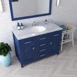 Caroline 48" Single Bath Vanity in French Blue with White Marble Top and Round Sink with Brushed Nickel Faucet and Mirror