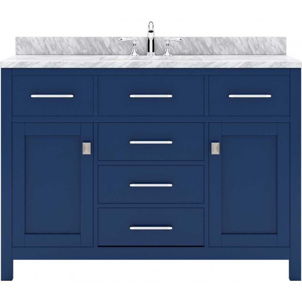 Caroline 48" Single Bath Vanity in French Blue with White Marble Top and Round Sink