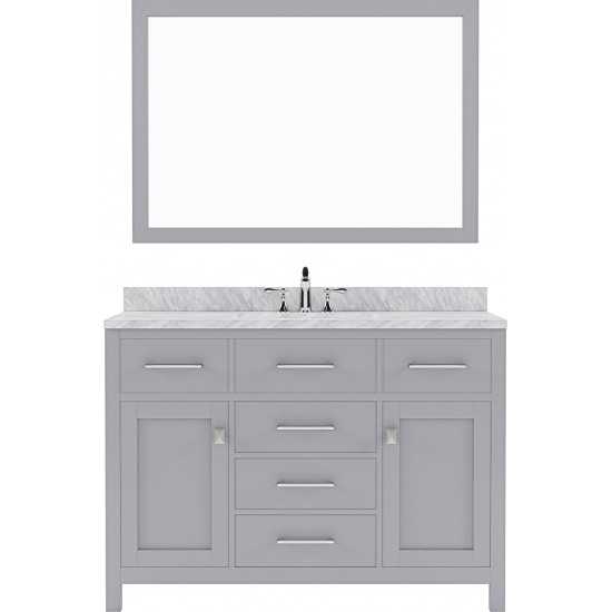 Caroline 48" Single Bath Vanity in Gray with White Marble Top and Round Sink and Matching Mirror