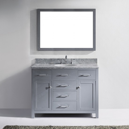 Caroline 48" Single Bath Vanity in Gray with White Marble Top and Round Sink and Matching Mirror