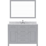 Caroline 48" Single Bath Vanity in Gray with White Marble Top and Round Sink with Brushed Nickel Faucet and Matching Mirror