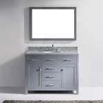 Caroline 48" Single Bath Vanity in Gray with White Marble Top and Round Sink with Brushed Nickel Faucet and Matching Mirror