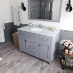 Caroline 48" Single Bath Vanity in Gray with White Marble Top and Round Sink with Polished Chrome Faucet and Matching Mirror