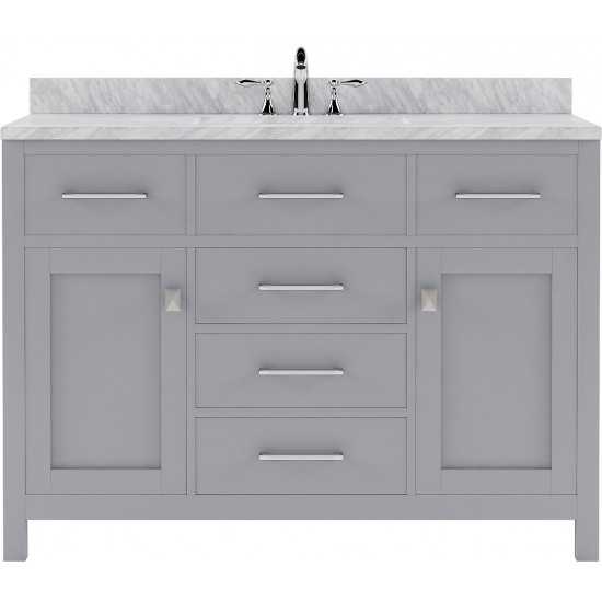 Caroline 48" Single Bath Vanity in Gray with White Marble Top and Round Sink