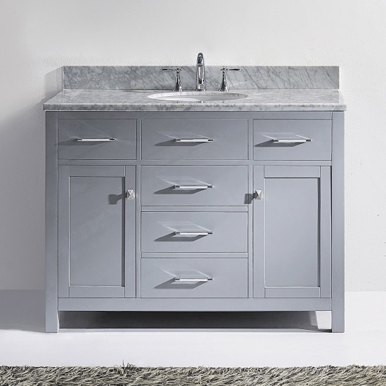 Caroline 48" Single Bath Vanity in Gray with White Marble Top and Round Sink