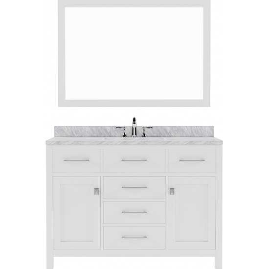 Caroline 48" Single Bath Vanity in White with White Marble Top and Round Sink and Matching Mirror