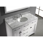 Caroline 48" Single Bath Vanity in White with White Marble Top and Round Sink and Matching Mirror