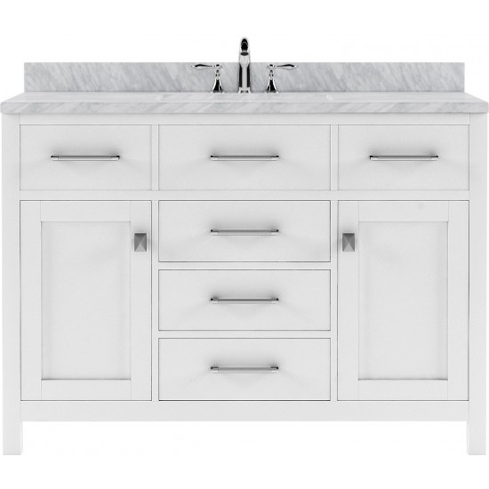 Caroline 48" Single Bath Vanity in White with White Marble Top and Round Sink