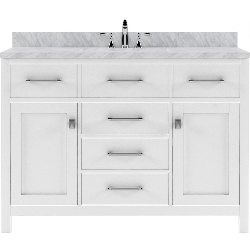 Caroline 48" Single Bath Vanity in White with White Marble Top and Round Sink