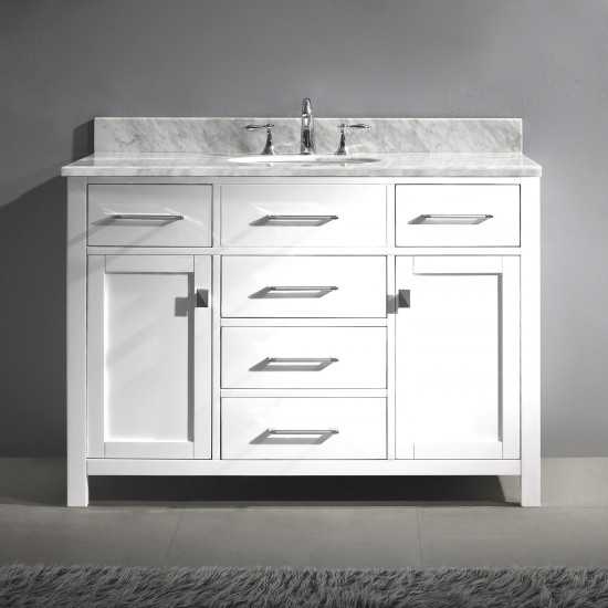 Caroline 48" Single Bath Vanity in White with White Marble Top and Round Sink