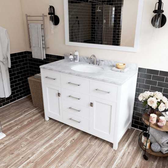 Caroline 48" Single Bath Vanity in White with White Marble Top and Round Sink