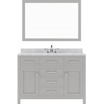 Caroline 48" Single Bath Vanity in Cashmere Gray with White Marble Top and Square Sink and Matching Mirror