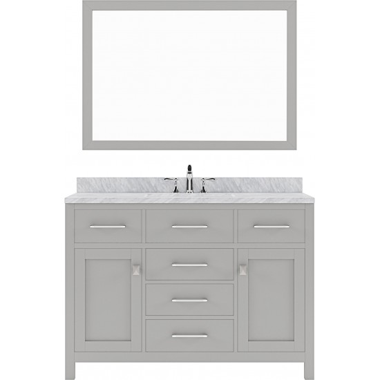 Caroline 48" Single Bath Vanity in Cashmere Gray with White Marble Top and Square Sink and Matching Mirror