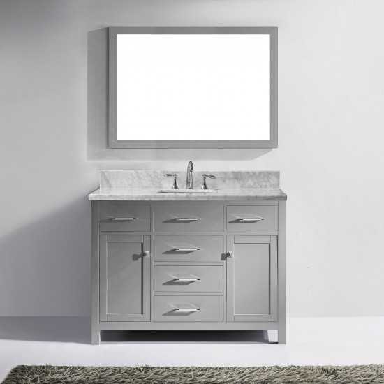 Caroline 48" Single Bath Vanity in Cashmere Gray with White Marble Top and Square Sink and Matching Mirror