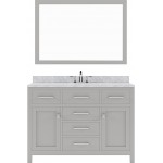 Caroline 48" Single Bath Vanity in Cashmere Gray with White Marble Top and Square Sink with Polished Chrome Faucet and Mirror