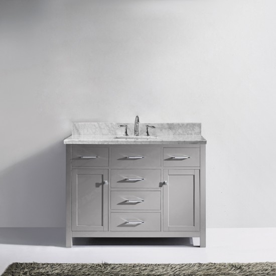 Caroline 48" Single Bath Vanity in Cashmere Gray with White Marble Top and Square Sink