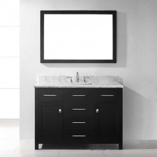 Caroline 48" Single Bath Vanity in Espresso with White Marble Top and Square Sink and Matching Mirror