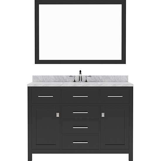 Caroline 48" Single Bath Vanity in Espresso with White Marble Top and Square Sink with Polished Chrome Faucet and Mirror