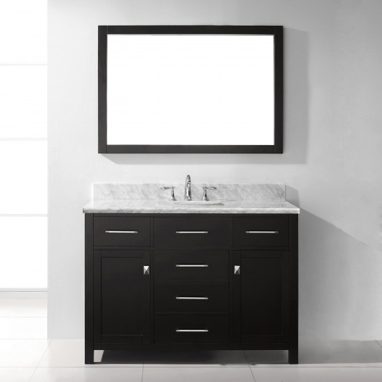 Caroline 48" Single Bath Vanity in Espresso with White Marble Top and Square Sink with Polished Chrome Faucet and Mirror